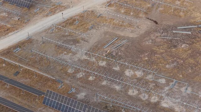 Aerial of a solar park under construction in Spain
