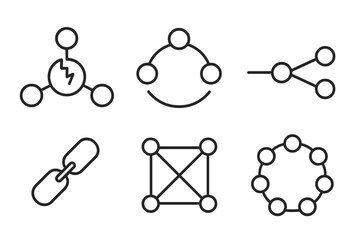 Decentralized Network Illustration. Line vector icons of anti-centralized structure: broken central node, wide network arcs,
