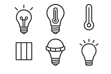 Fototapeta premium Temperature-Sensitive Lighting Icons. Line vector icons of temperature-aware illumination: bulb body, thermo arc, sensing line,