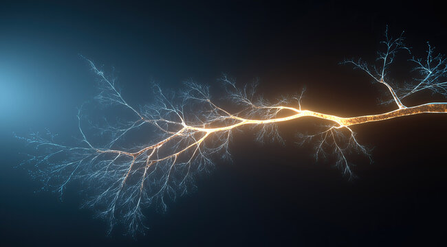 Illuminated neural pathways showcase intricate synaptic connections transmitting electrical signals throughout biological networks.