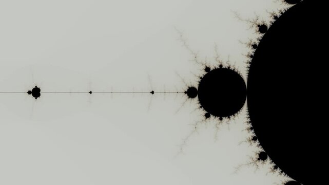 Zooming into a black and white Mandelbrot set fractal