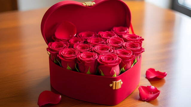 Heart-Shaped Box Filled with Red Roses stock (783