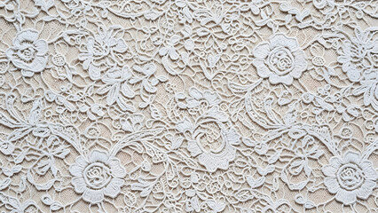 Obraz premium Intricate White Lace Fabric with Floral Pattern textile