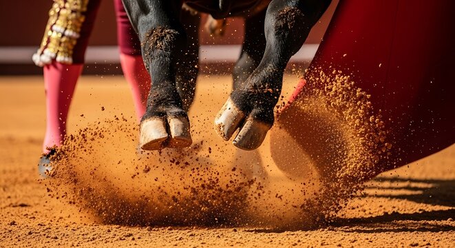 Bull Fighting in Arena with Matador.