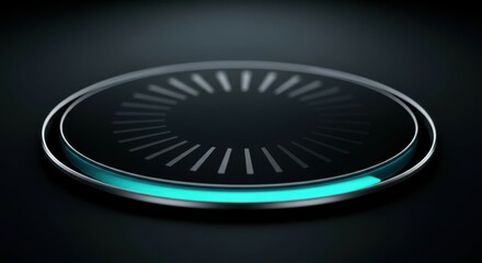 Circular progress indicator glowing with teal accent on dark surface and reflection