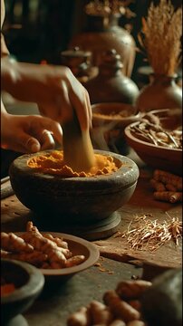 Preparing Traditional Indonesian Herbal Drink Jamu