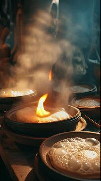 Traditional Indonesian Serabi Cooking on Clay Pan