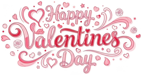 Valentine Happy valentines day calligraphy text with hearts and roses
