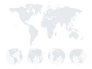 Round Dotted World Map and Earth Globes Vector Illustration for Infographics, Business Presentation, Data Visualization, Web Design and Marketing Use