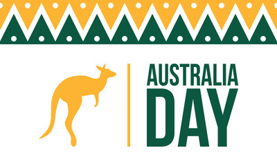 Australia Day. National happy holiday, celebrated annual in January 26. Australian patriotic elements. Kangaroo silhouette. Poster, card, banner and background. Vector illustration