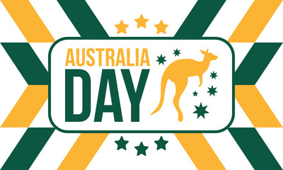Australia Day. National happy holiday, celebrated annual in January 26. Australian patriotic elements. Kangaroo silhouette. Poster, card, banner and background. Vector illustration