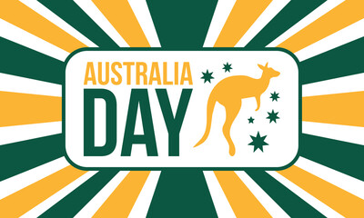 Australia Day. National happy holiday, celebrated annual in January 26. Australian patriotic elements. Kangaroo silhouette. Poster, card, banner and background. Vector illustration