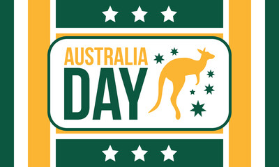 Australia Day. National happy holiday, celebrated annual in January 26. Australian patriotic elements. Kangaroo silhouette. Poster, card, banner and background. Vector illustration