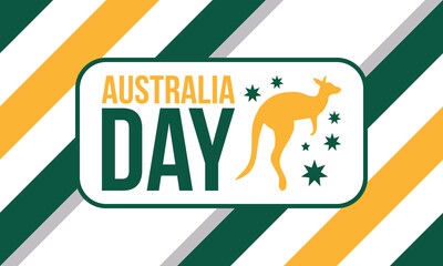Australia Day. National happy holiday, celebrated annual in January 26. Australian patriotic elements. Kangaroo silhouette. Poster, card, banner and background. Vector illustration