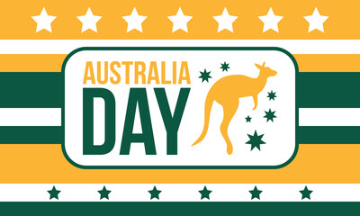 Australia Day. National happy holiday, celebrated annual in January 26. Australian patriotic elements. Kangaroo silhouette. Poster, card, banner and background. Vector illustration