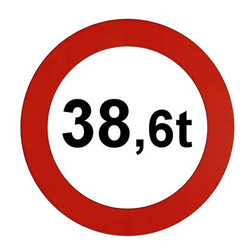 Illustration des Stra&szlig;enverkehrszeichens "Maximal zul&auml;ssiges Gesamtgewicht 38,6t"	