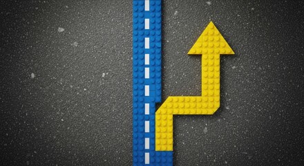 Fototapeta premium Road to Success: A Lego Brick Arrow Pointing Upward on a Textured Background