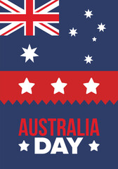 Australia Day. National happy holiday, celebrated annual in January 26. Australian patriotic elements. Kangaroo silhouette. Poster, card, banner and background. Vector illustration