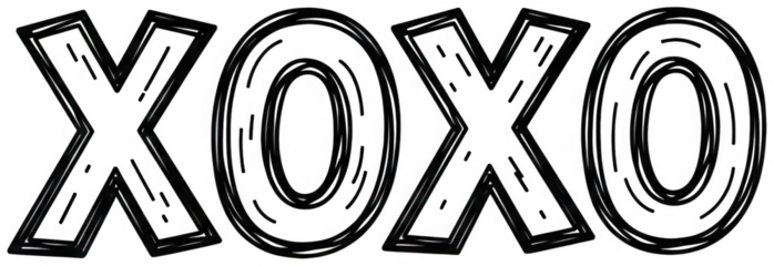 Valentine Hand drawn xoxo text art with black outline and transparent background for Valentine's day or love messages