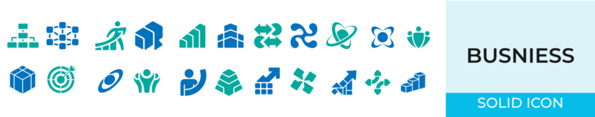 Collection of blue and green business on a white background