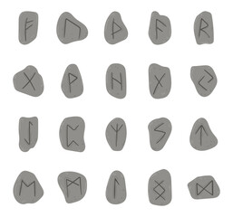 Rune divination set in scandinavian style featuring ancient symbols carved rocks used for ritual magic fortune telling pagan mythology spirituality