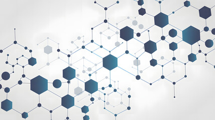 Abstract molecular network with interconnected hexagons and dots illustrating scientific innovation