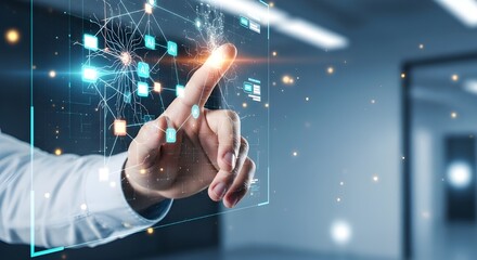 hand pushing a button on a touch screen interface