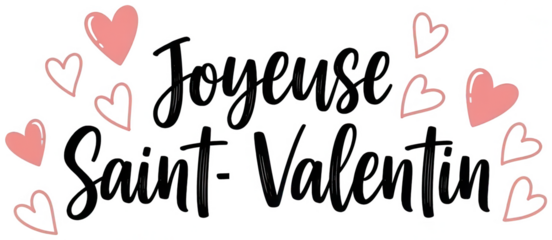 Valentine French Valentines Day greeting with text joyeuse saint valentin and scattered hearts