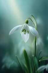 Obraz premium Snowdrop flower blooming in misty garden