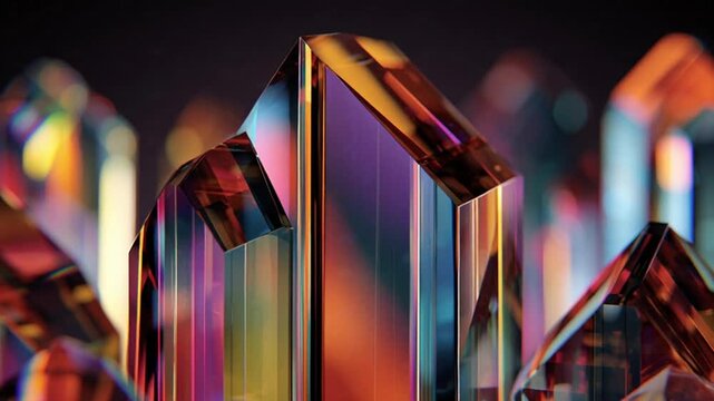 Vibrant refracted light through faceted geometric crystal structures
