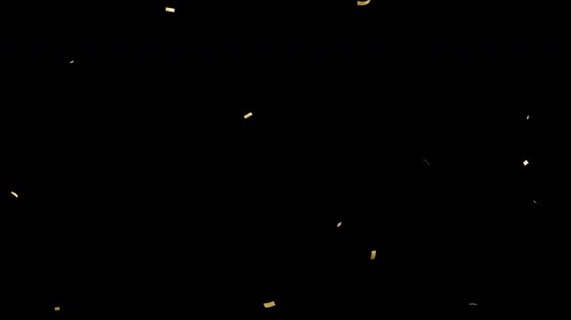 Light amount of golden confetti falling from top to bottom. gold color. Seamlessly looped 4K animation with alpha channel, minimal festive overlay for premium and luxury scenes.