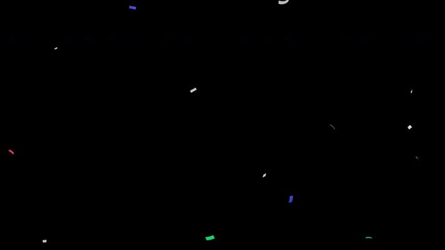 Light stream of multicolored confetti falling from top to bottom. Classic vibrant colors. Seamlessly looped 4K animation with alpha channel, clean festive overlay for subtle celebration scenes.
