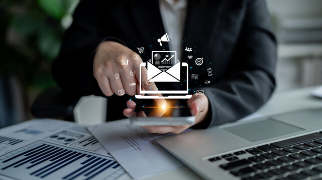 A concept of a digital marketing campaign delivered via email. This outreach contains business analytics and is designed to drive advertising, e-commerce sales, and customer targeting. Fermion