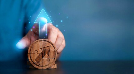 Business Growth Concept with Hand Touching Glowing Arrow Puzzle