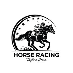 Fototapeta premium Dynamic horse racing illustration with jockey galloping on track, ideal for sport event emblems