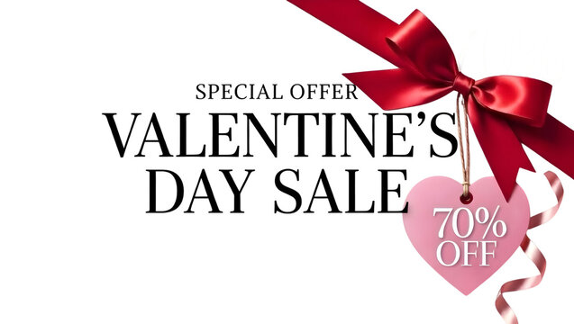 Valentine's Day Sale 70 Percent Off Text with Tag Isolated on Transparent