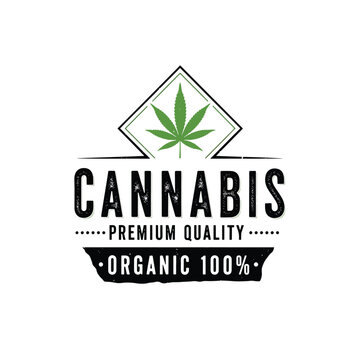 Organic Cannabis Premium Quality Emblem Design &ndash; Herbal Product Label Vector