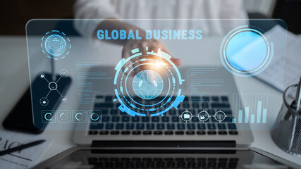 Global business partnerships and international trade concept. A dashboard for worldwide market analytics, data visualization, and company strategy. Motif