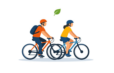 Naklejka premium Caucasian male and female adults cycling in nature with eco-friendly vibes