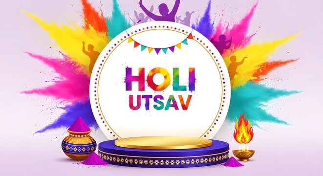 Vibrant holi utsav celebration with colorful decorations and traditional elements