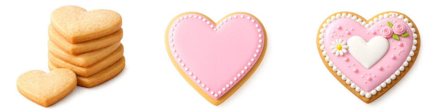 Heart shaped cookies on white background