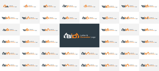 Excavator with letters logo set. Construction Heavy equipment logo collection. © Masum