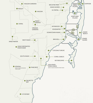 Miami Dade Map with Names of Cities