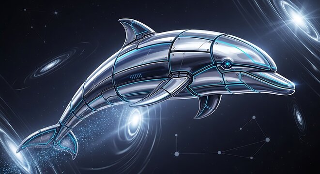 Futuristic Dolphin in Outer Space Illustration.