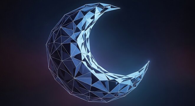 Geometric Crescent Moon Shape Digital Art.