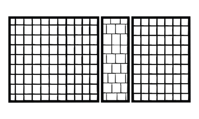 Three panels with grid patterns isolated on white background, Vector
