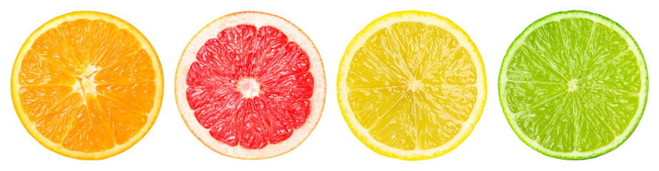 Citrus fruits isolated on white. Set of orange, grapefruit, lemon and lime slices © New Africa