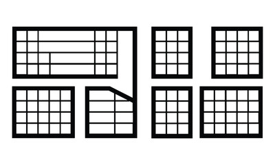 Collection of grid windows isolated on white background, Vector