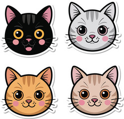 Fototapeta premium Clipart cat black and gray kittens with big eyes cute poses set