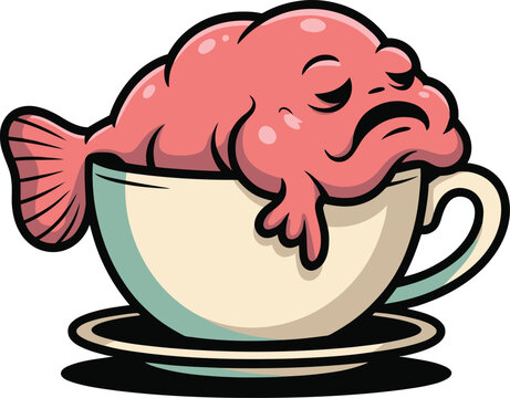 Blobfish meme funny sad fish in teacup with tired expression set